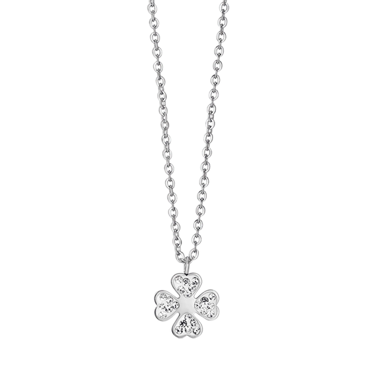 Collana Luca Barra Pretty Moment Acciaio Pendente Quadrifoglio Cuori Cristalli