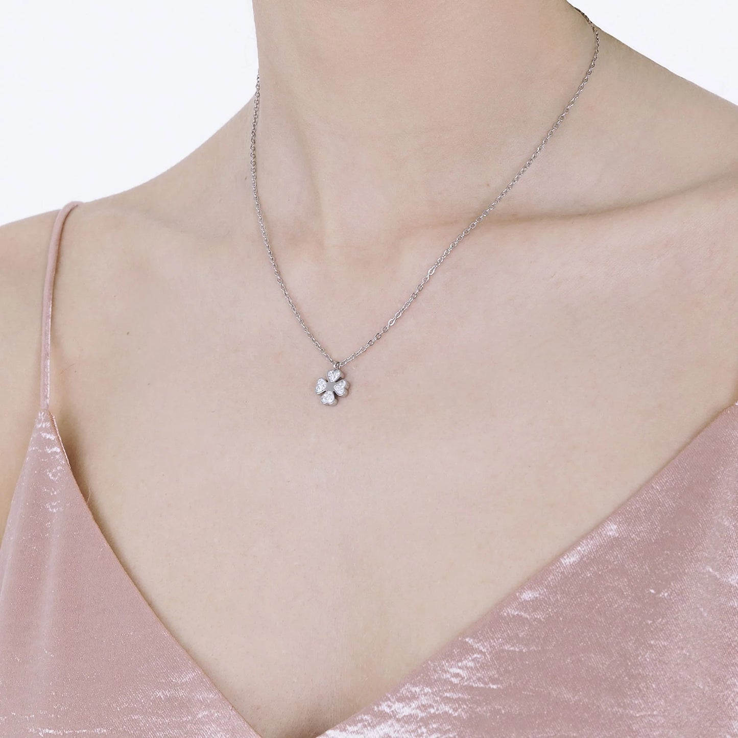 Collana Luca Barra Pretty Moment Acciaio Pendente Quadrifoglio Cuori Cristalli