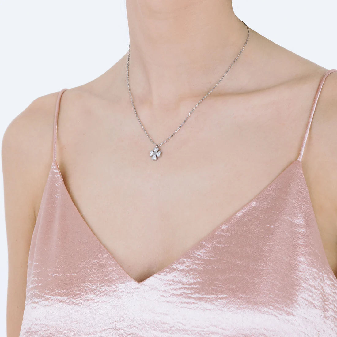 Collana Luca Barra Pretty Moment Acciaio Pendente Quadrifoglio Cuori Cristalli