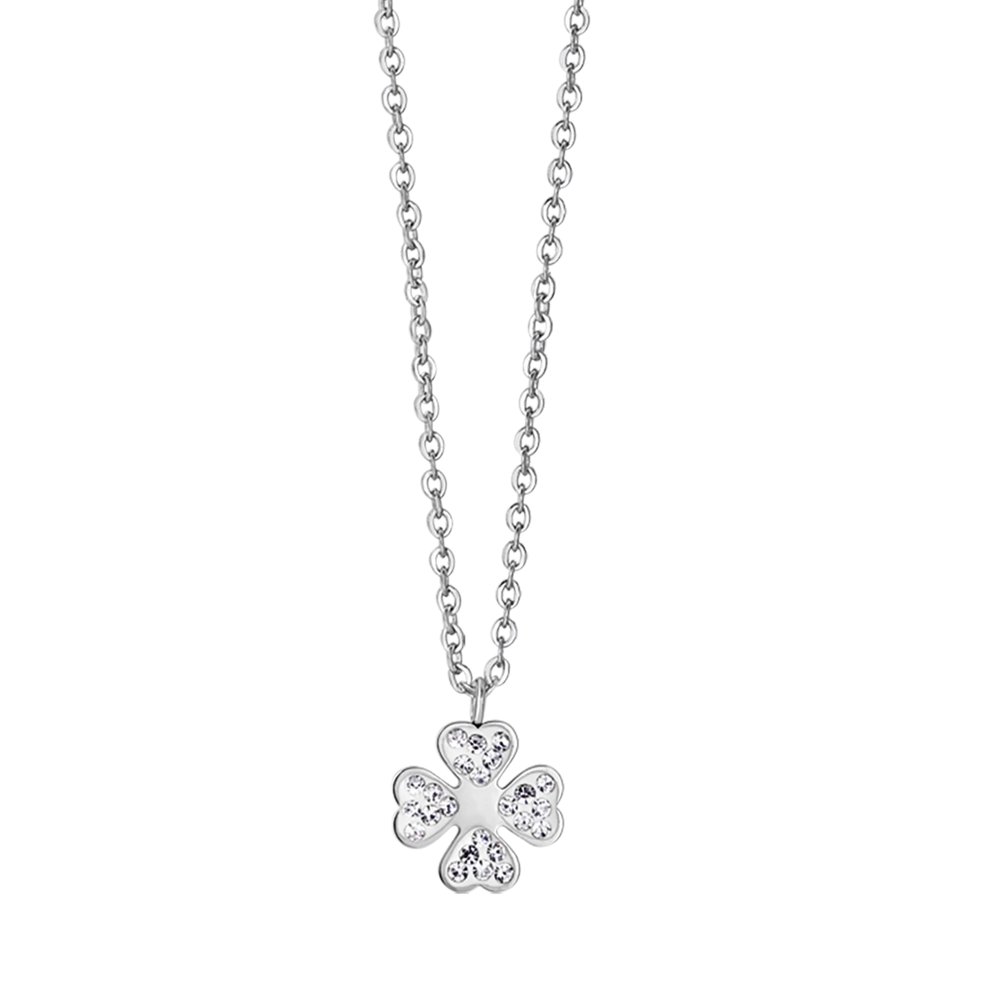 Collana Luca Barra Pretty Moment Acciaio Pendente Quadrifoglio Cuori Cristalli