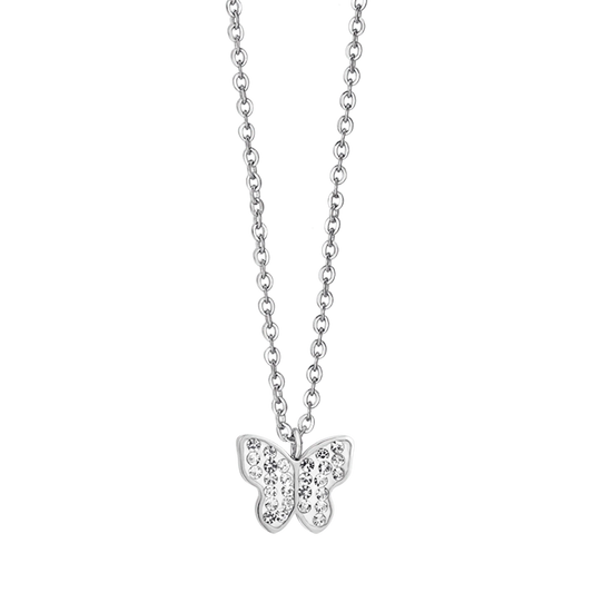 Collana Luca Barra Pretty Moment Acciaio Pendente Farfalla Cristalli