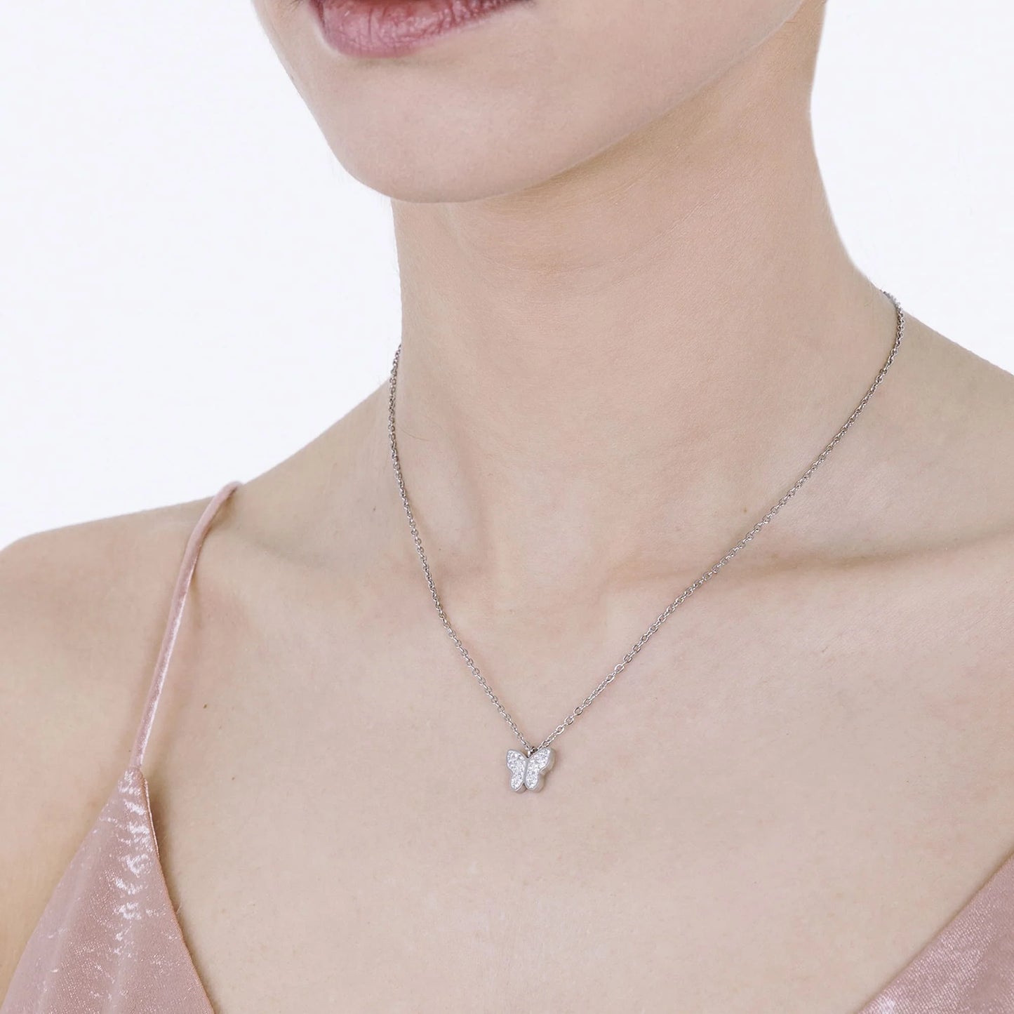 Collana Luca Barra Pretty Moment Acciaio Pendente Farfalla Cristalli