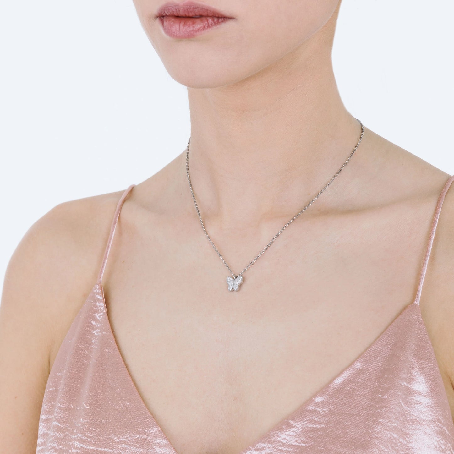 Collana Luca Barra Pretty Moment Acciaio Pendente Farfalla Cristalli