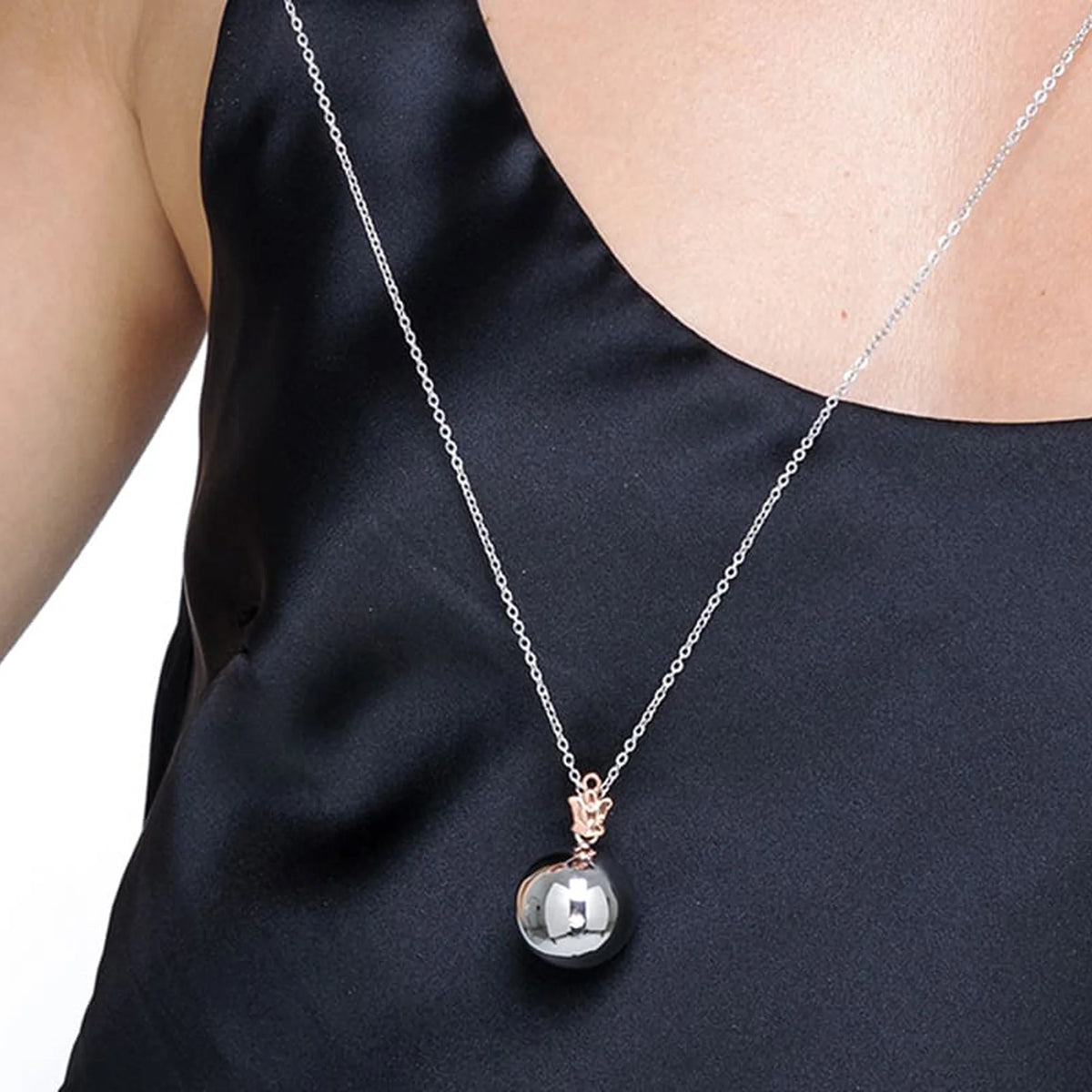 Collana Chiama Angeli Luca Barra Babe Acciaio Sfera con Contromaglia Pvd Oro Rosa Angelo