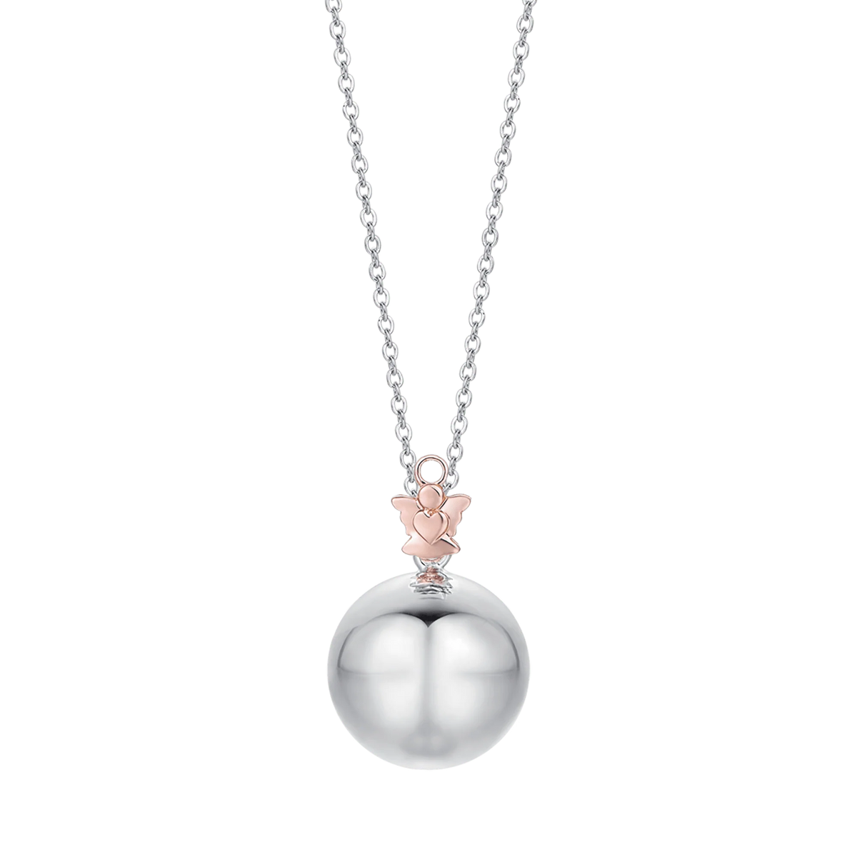 Collana Chiama Angeli Luca Barra Babe Acciaio Sfera con Contromaglia Pvd Oro Rosa Angelo
