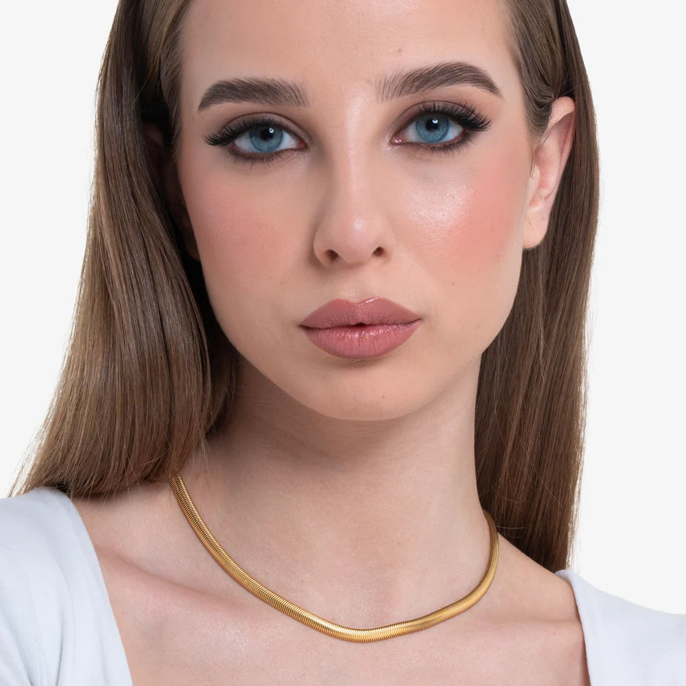 Collana Girocollo Luca Barra Maglia Snake Piatta Pvd Oro