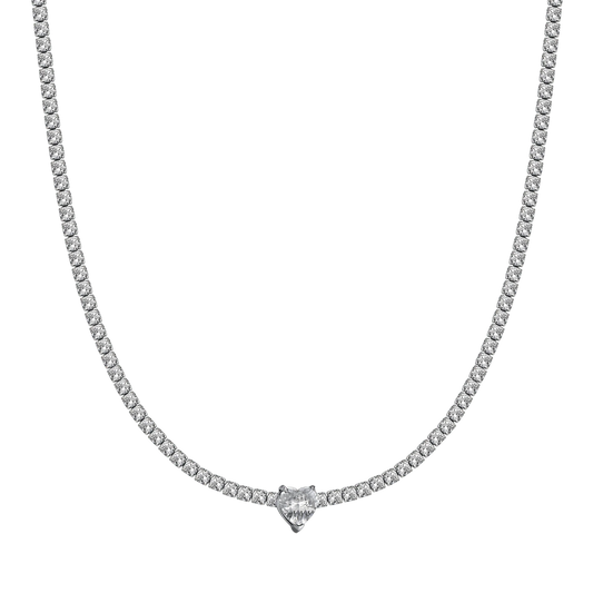 Collana Luca Barra Acciaio Cristalli Cuore Rosa Centrale