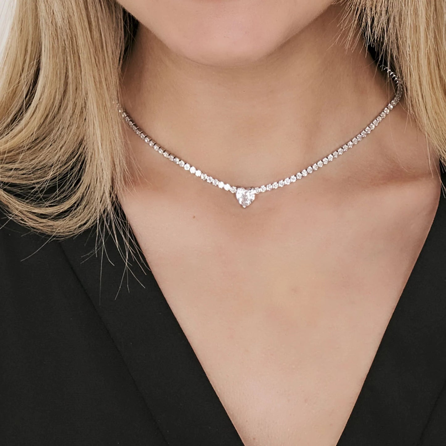 Collana Luca Barra Acciaio Cristalli Cuore Rosa Centrale