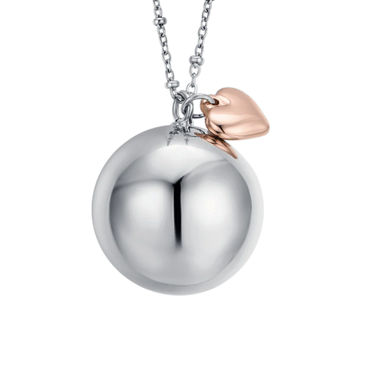 Collana Chiama Angeli Luca Barra Acciaio Con Pendente Sfera e Charm Cuore Pvd Oro Rosa
