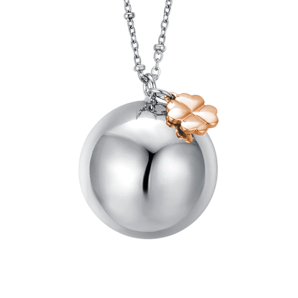 Collana Chiama Angeli Luca Barra Acciaio Pendente Sfera Charm Quadrifoglio Pvd Oro Rosa