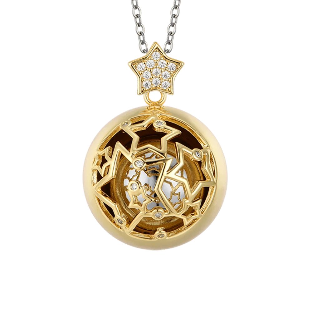 Collana Chiama Angeli Luca Barra Acciaio Pendente Pvd Oro Sfera Stelle E Cristalli