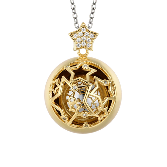 Collana Chiama Angeli Luca Barra Acciaio Pendente Pvd Oro Sfera Stelle E Cristalli