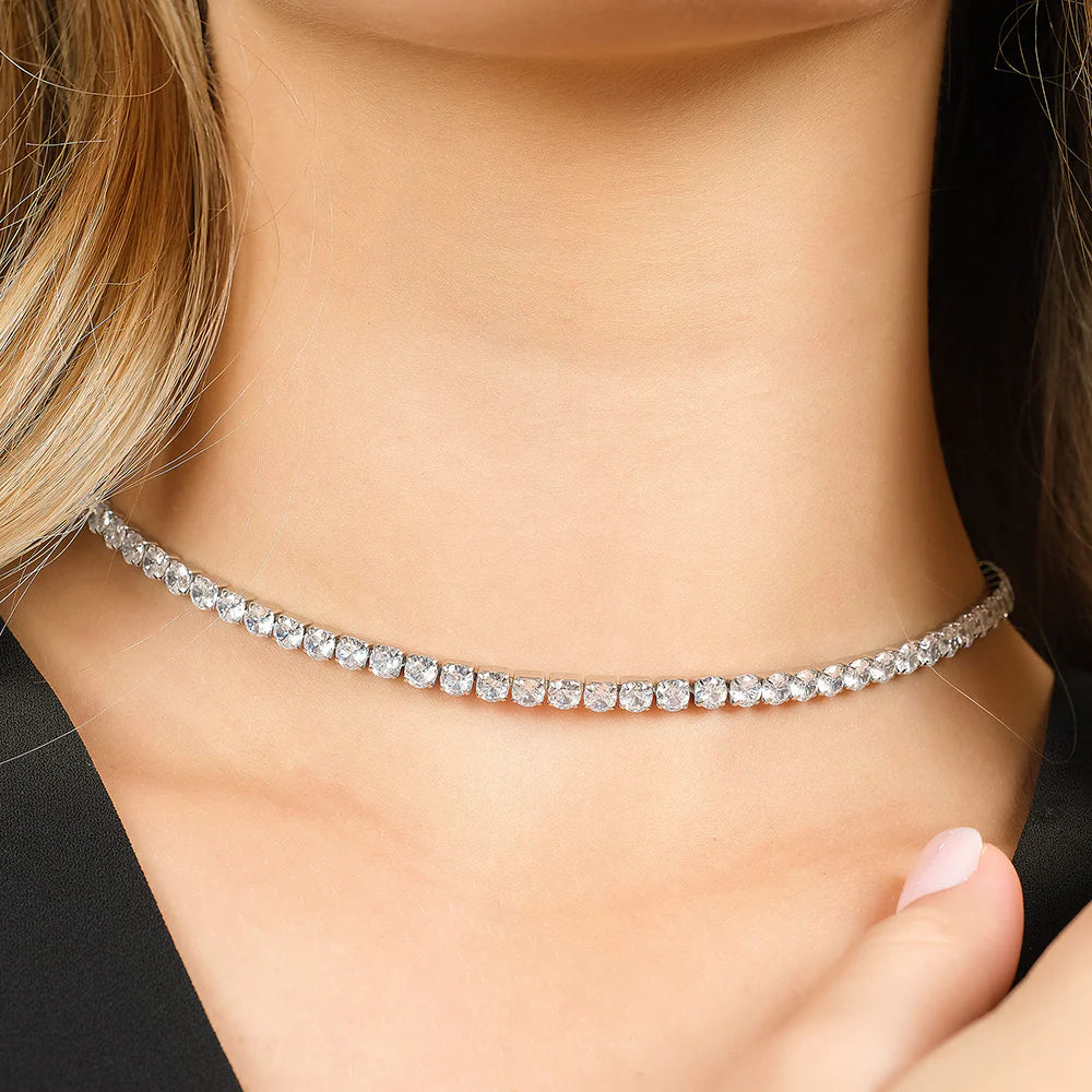 Collana Girocollo Luca Barra Pvd Oro Tennis Cristalli