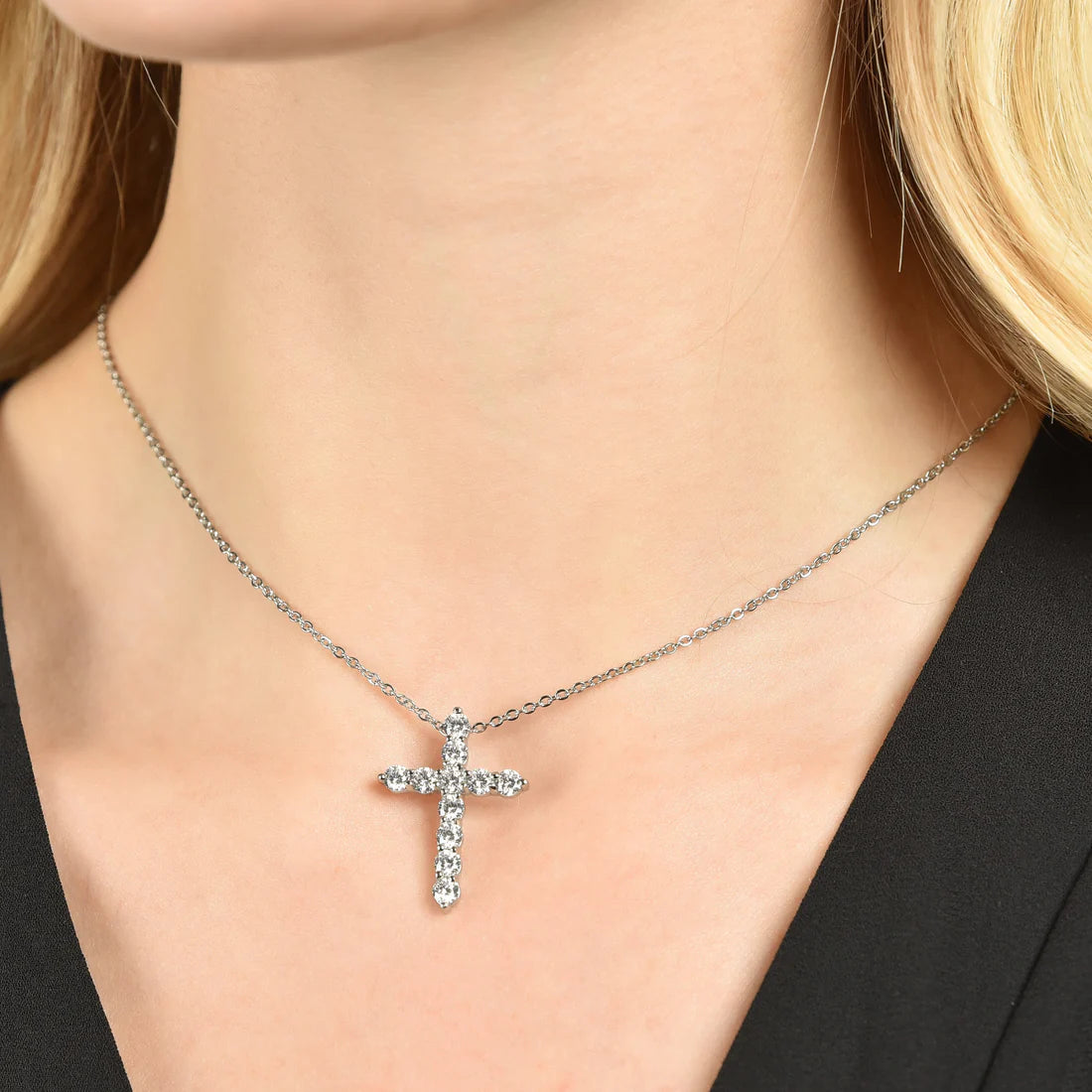 Collana Luca Barra Acciaio Pendente Croce Tennis Cristalli