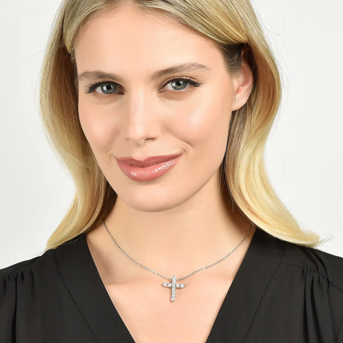 Collana Luca Barra Acciaio Pendente Croce Tennis Cristalli