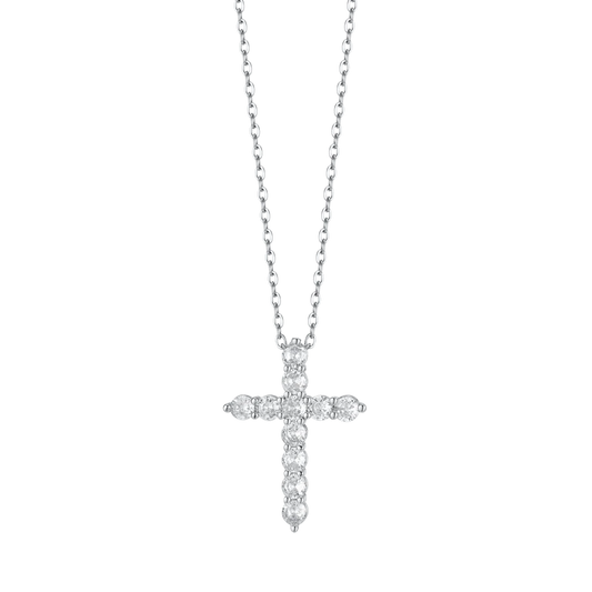 Collana Luca Barra Acciaio Pendente Croce Tennis Cristalli