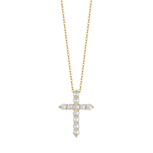 Collana Luca Barra Pvd Oro Pendente Croce Tennis Cristalli