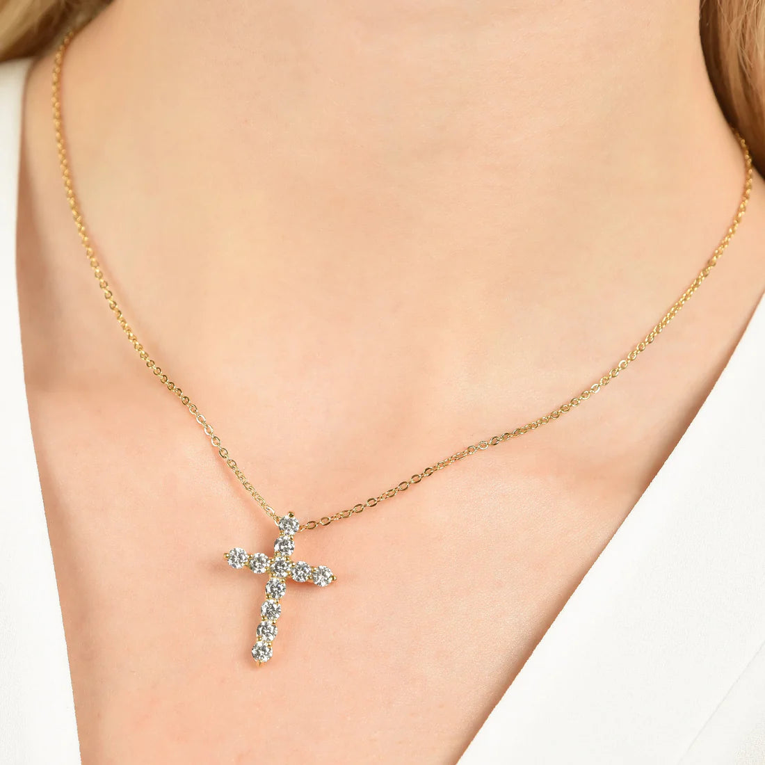 Collana Luca Barra Pvd Oro Pendente Croce Tennis Cristalli