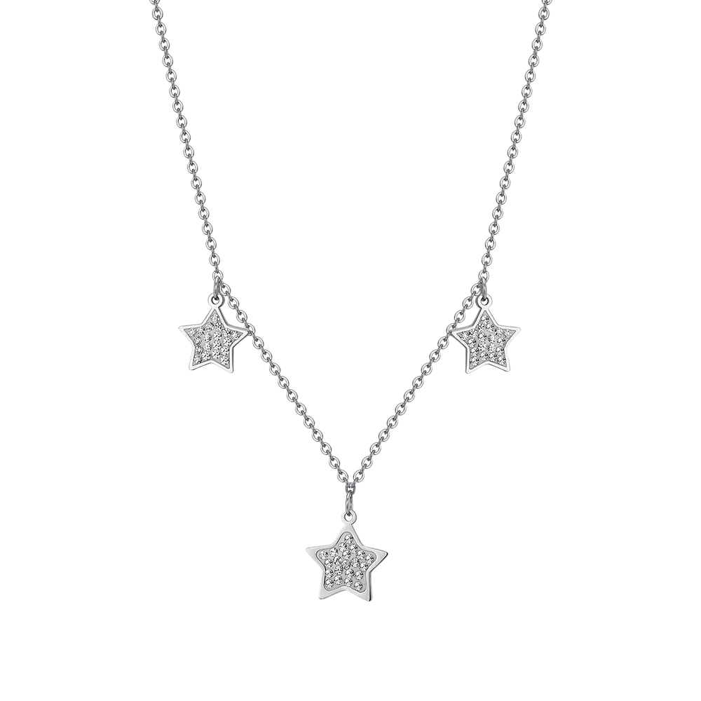 Collana Luca Barra Acciaio 3 Pendenti Stelle Cristalli