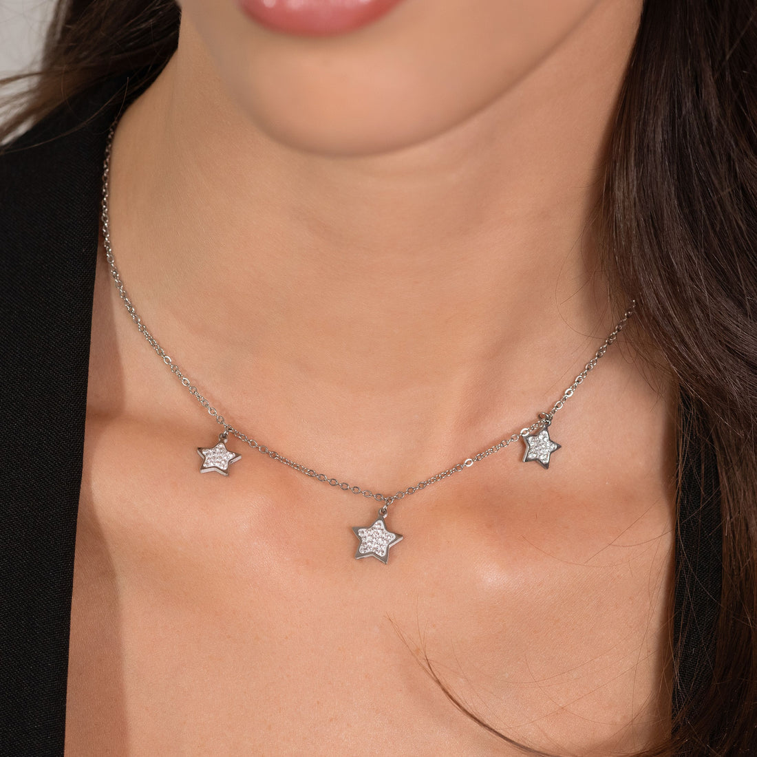 Collana Luca Barra Acciaio 3 Pendenti Stelle Cristalli