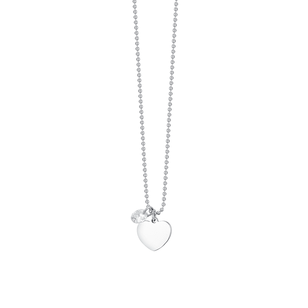 Collana Luca Barra Acciaio Pendenti Cuore Smalto Bianco e  Zircone