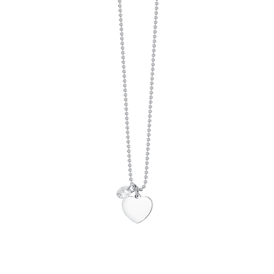Collana Luca Barra Acciaio Pendenti Cuore Smalto Bianco e  Zircone