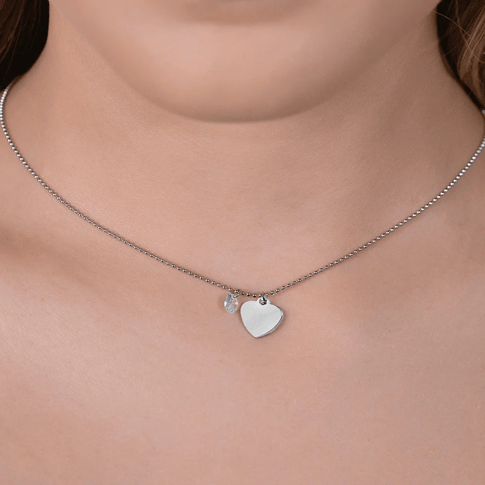 Collana Luca Barra Acciaio Pendenti Cuore Smalto Bianco e  Zircone