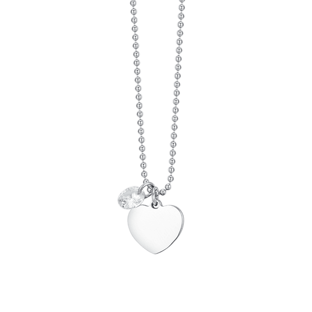 Collana Luca Barra Acciaio Pendenti Cuore Smalto Bianco e  Zircone