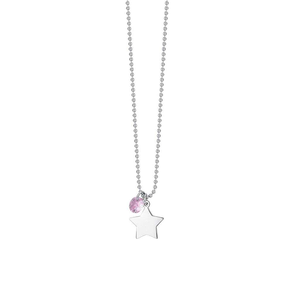 Collana Luca Barra Summer 24 Acciaio Pendente Stella e Cristallo Rosa