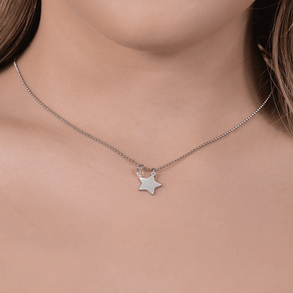 Collana Luca Barra Summer 24 Acciaio Pendente Stella e Cristallo Rosa