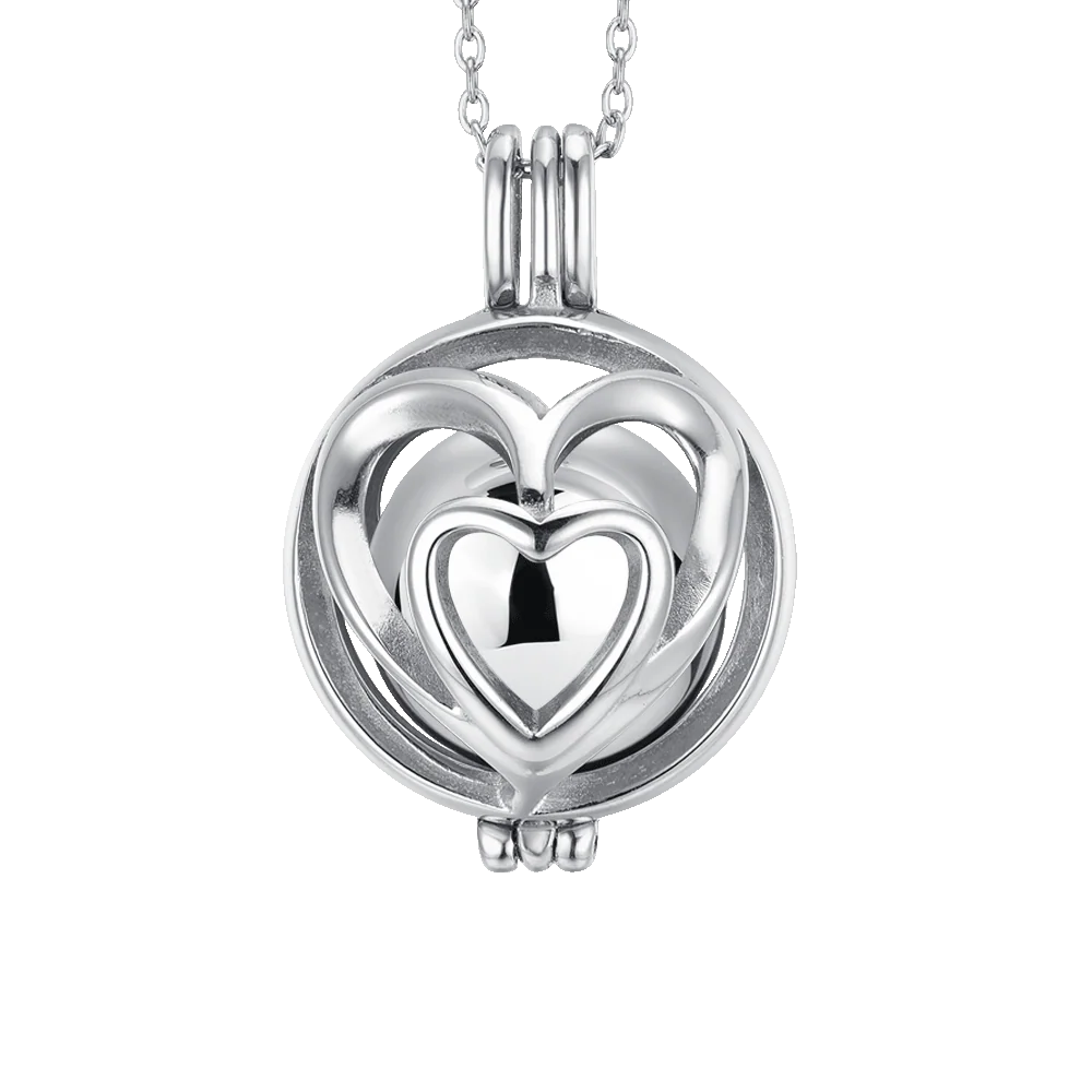 Collana Chiam Angeli Luca Barra Pendente Sfera Doppio Cuore Traforato