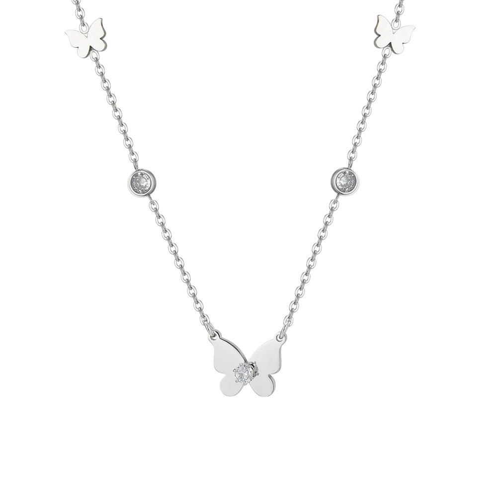 Collana Luca Barra Summer 24 Acciaio Farfalle e Punti Luce