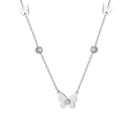 Collana Luca Barra Summer 24 Acciaio Farfalle e Punti Luce