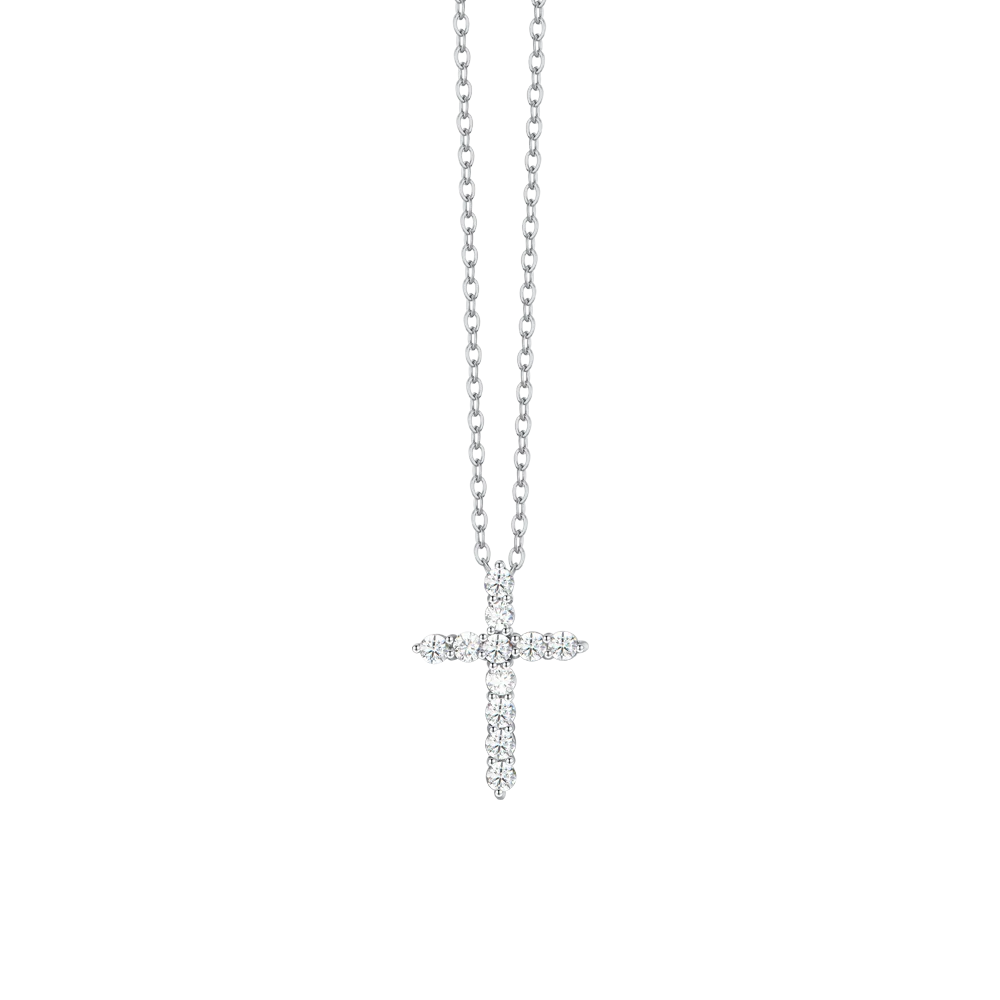 Collana Luca Barra Summer 24 Acciaio Pendente Croce Cristalli