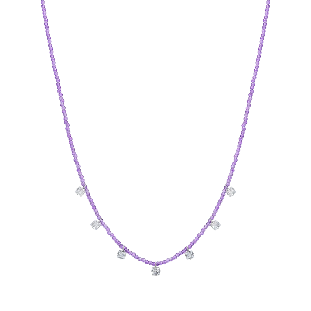 Collana Luca Barra Acciaio Con Cristalli Viola E Pendenti Bianchi