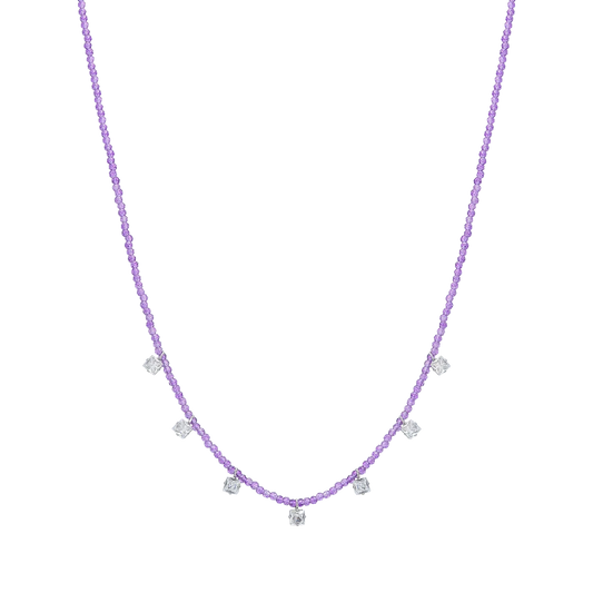 Collana Luca Barra Acciaio Con Cristalli Viola E Pendenti Bianchi