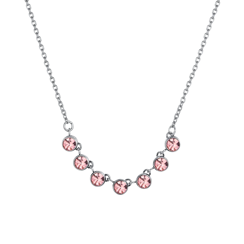 Collana Luca Barra Acciaio Con 7 Cristalli Rosa Centrali
