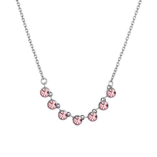 Collana Luca Barra Acciaio Con 7 Cristalli Rosa Centrali