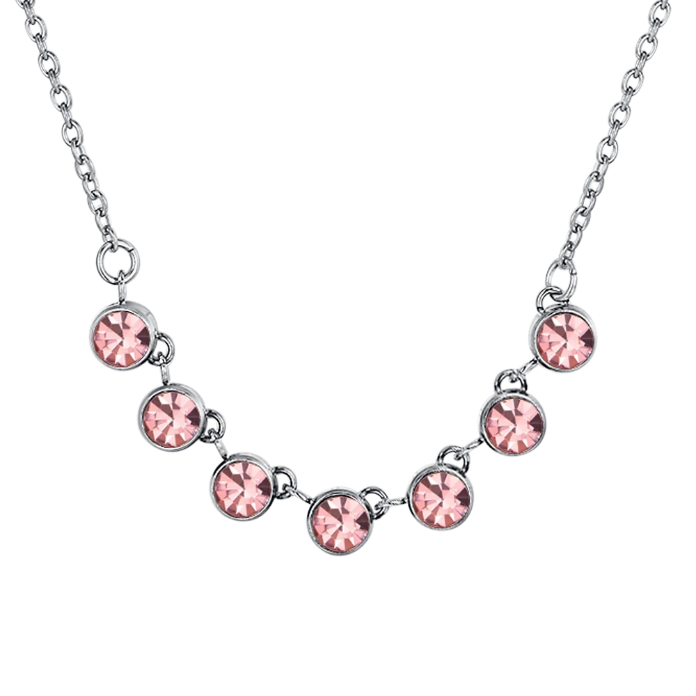 Collana Luca Barra Acciaio Con 7 Cristalli Rosa Centrali