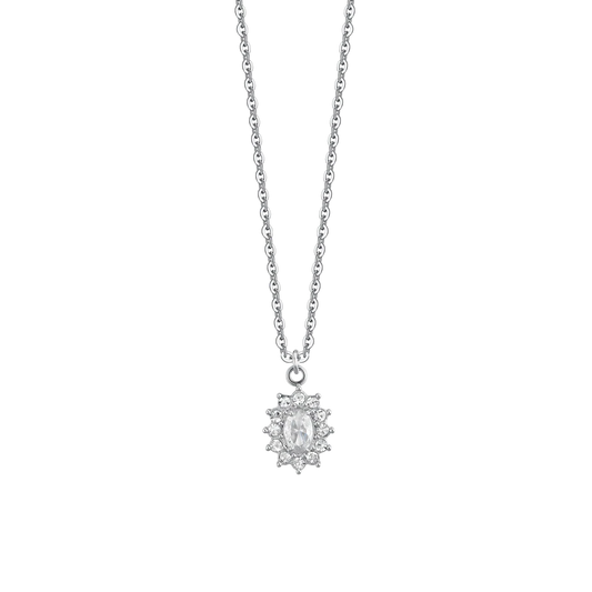 Collana Luca Barra Acciaio Maglia Catena Pendente Rosetta Zircone Ovale Contornato