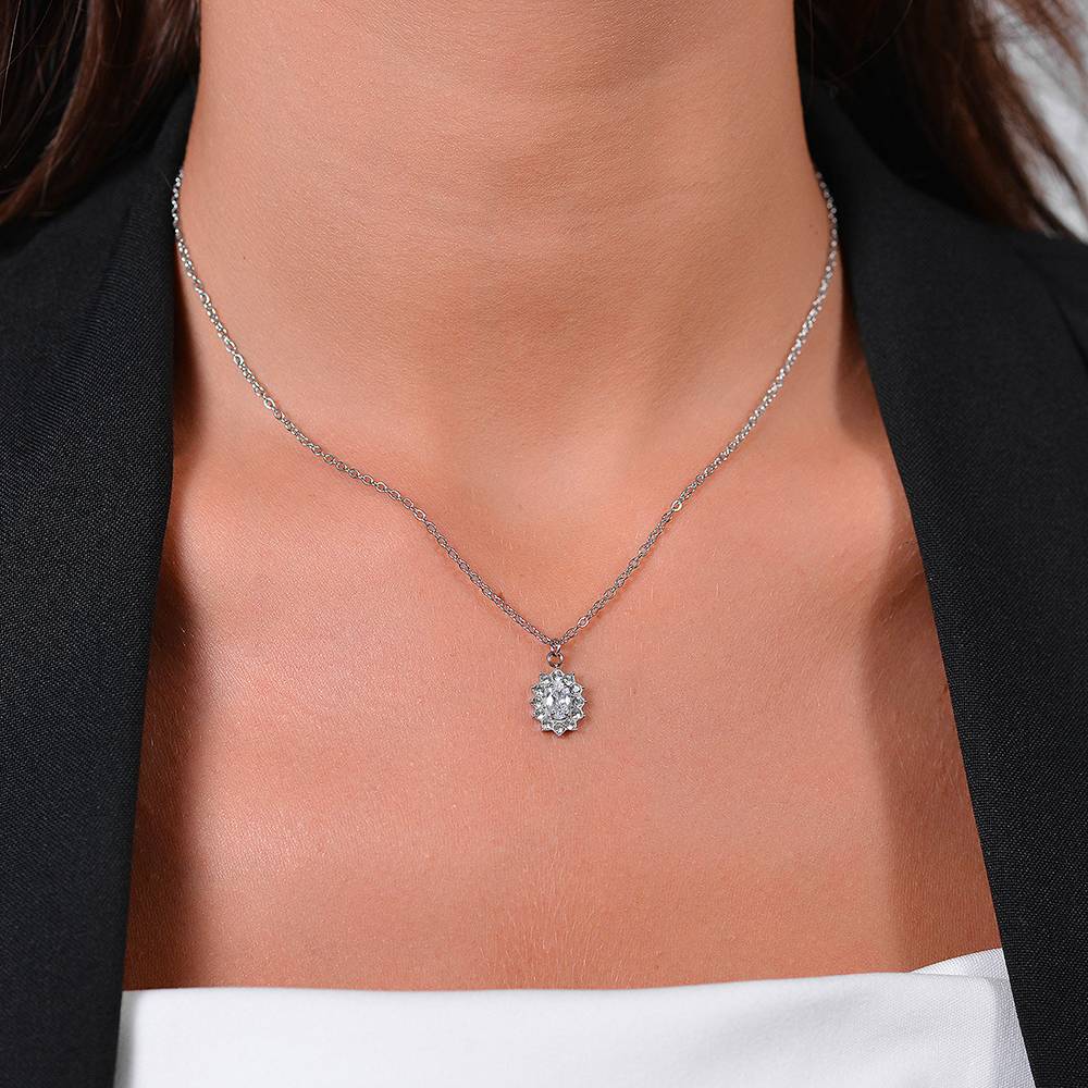 Collana Luca Barra Acciaio Maglia Catena Pendente Rosetta Zircone Ovale Contornato