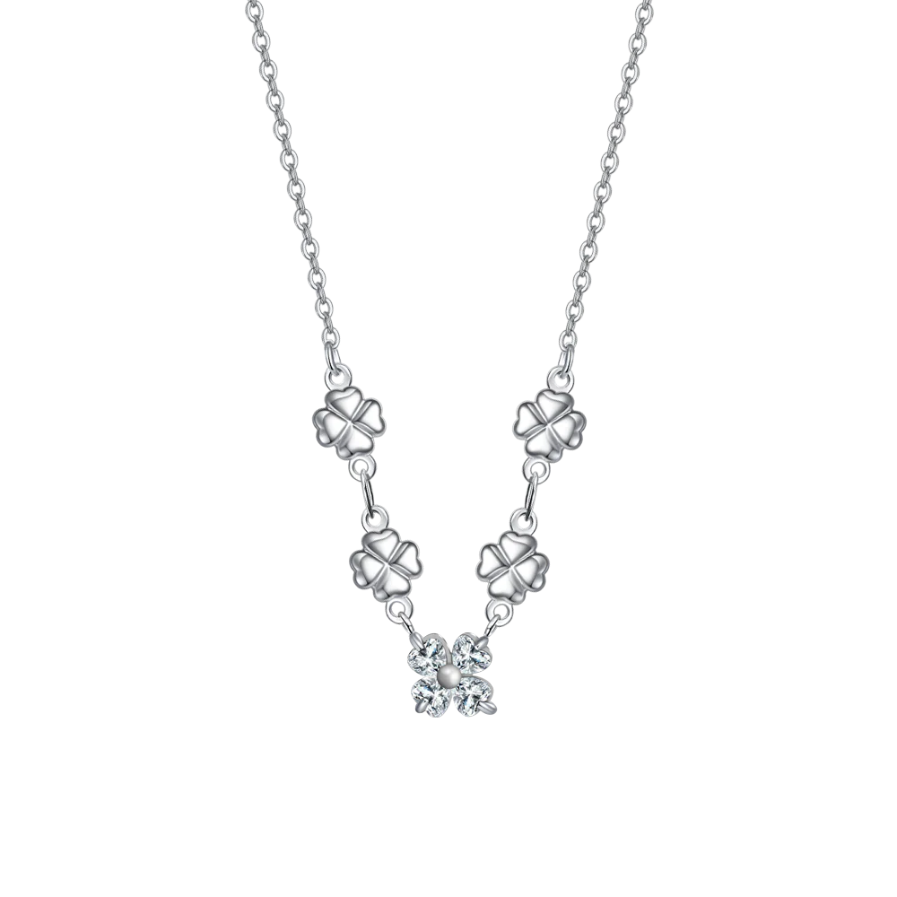 Collana Luca Barra Acciaio Quadrifogli e Petali Cristalli