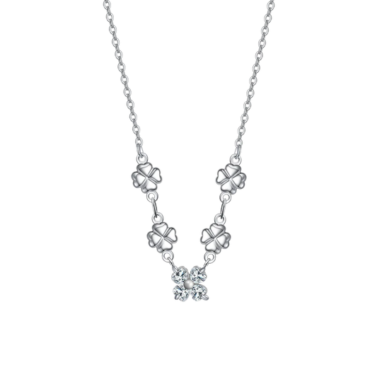 Collana Luca Barra Acciaio Quadrifogli e Petali Cristalli