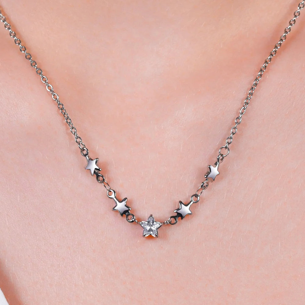 Collana Luca Barra Acciaio Maglia Catena Centrale Stelle