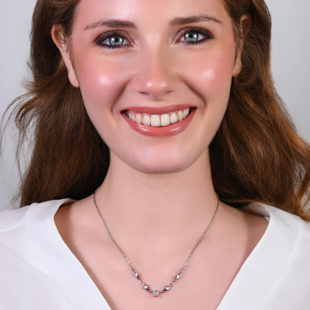 Collana Luca Barra Acciaio Maglia Catena Centrale Stelle