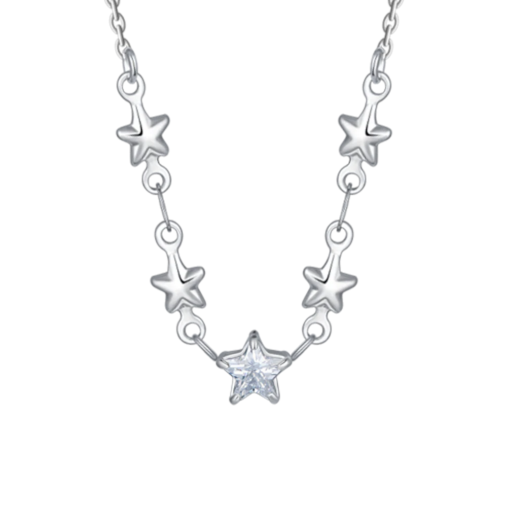 Collana Luca Barra Acciaio Maglia Catena Centrale Stelle