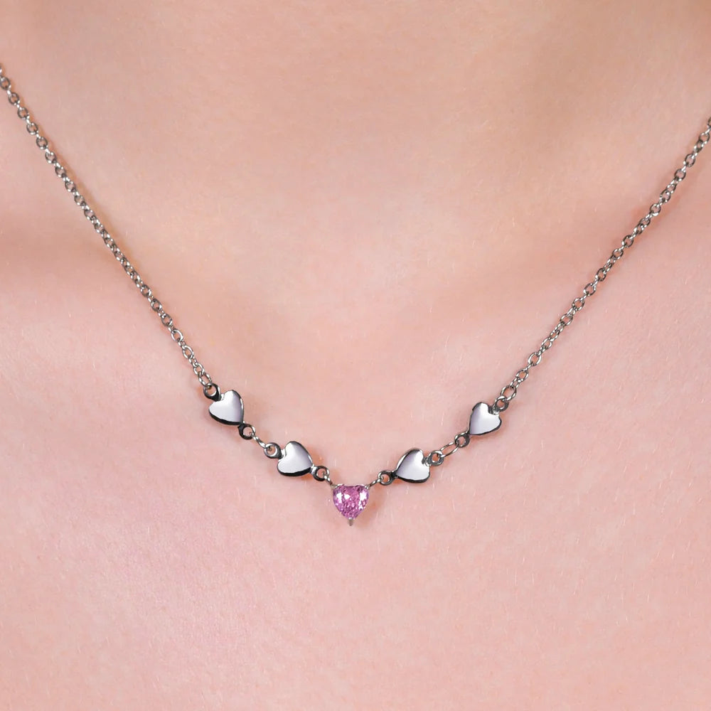 Collana Luca Barra Acciaio Maglia Catena Centrale Cuori