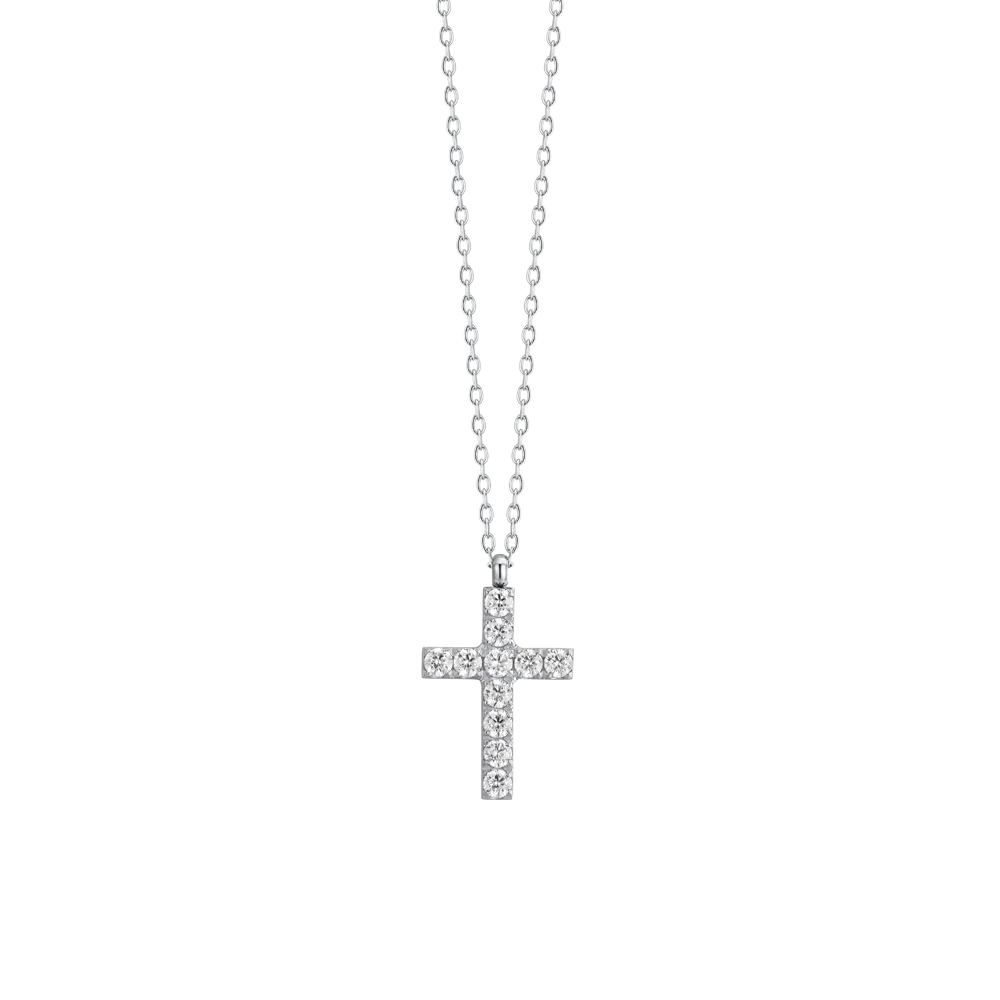 Collana Luca Barra Acciaio Maglia Catena Pendente Croce Tennis Zirconi