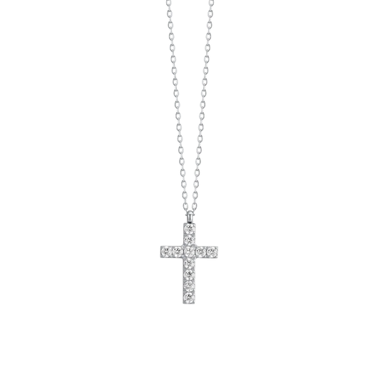Collana Luca Barra Acciaio Maglia Catena Pendente Croce Tennis Zirconi