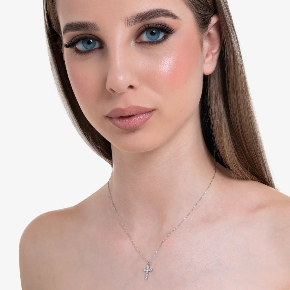 Collana Luca Barra Acciaio Maglia Catena Pendente Croce Tennis Zirconi